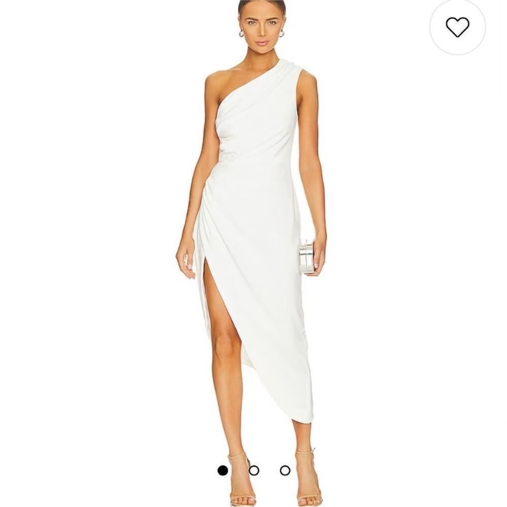 Elliatt Bobbie Satin One Shoulder Midi Dress in Ivory- Size XS